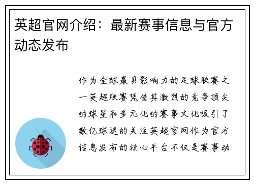 英超官网介绍：最新赛事信息与官方动态发布