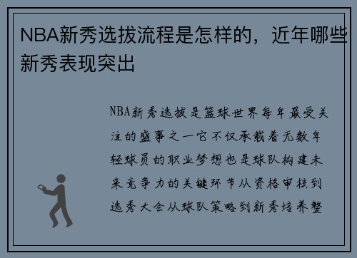 NBA新秀选拔流程是怎样的，近年哪些新秀表现突出